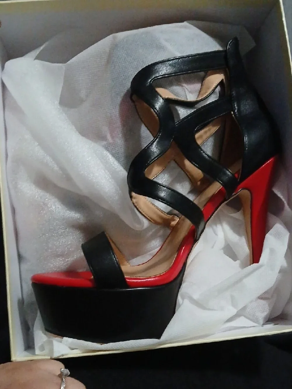Black and Red Women's Platform Stiletto Sandals